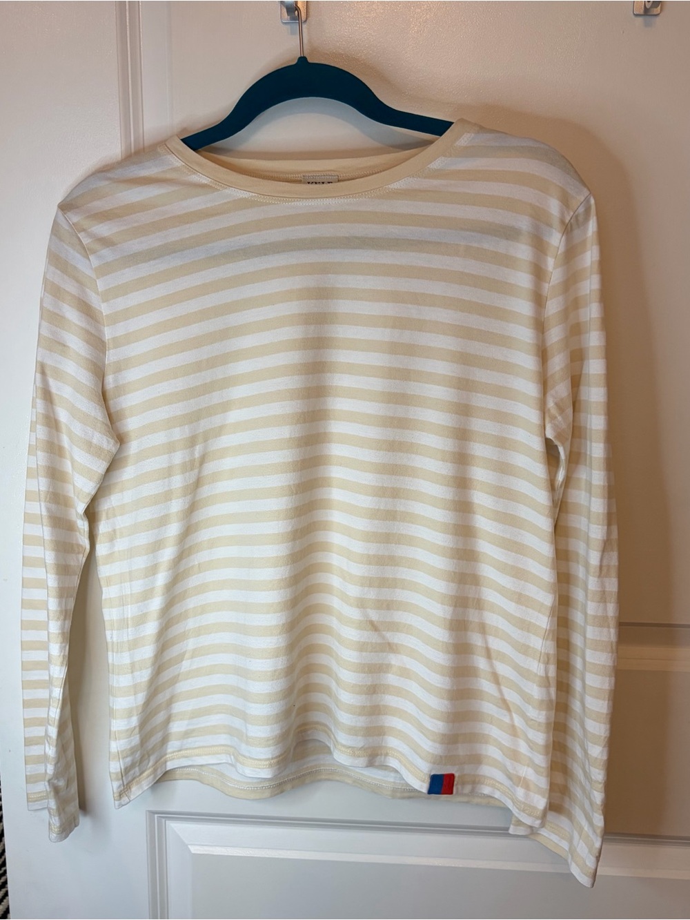 KULE The Modern Long Cream & White Striped Long Sleeve Tee Size Medium